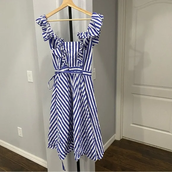 Ralph Lauren Striped Ruffled Shirt Dress Wrap Sleeveless Blue White Stripe Sz 4 - Picture 13 of 14